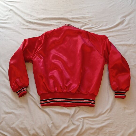 1980s Pla-Jac by Dunbrooke E-One Fire Trucks Red Satin Jacket Adult Large - Picture 2 of 16